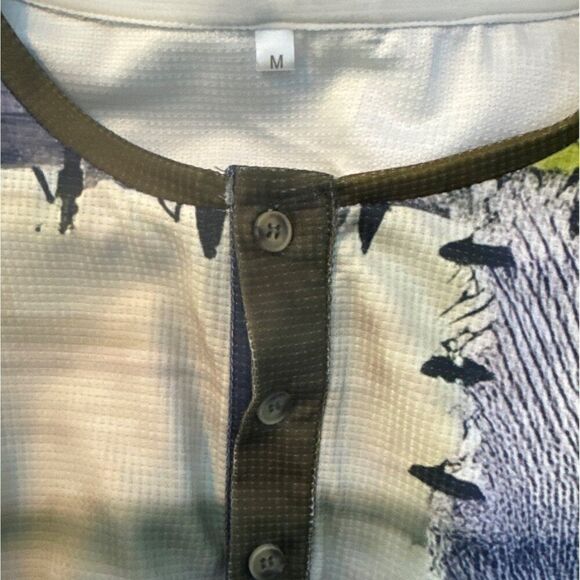 Colorful Patchwork Design Long Sleeve Henley Shirt M - Picture 3 of 5